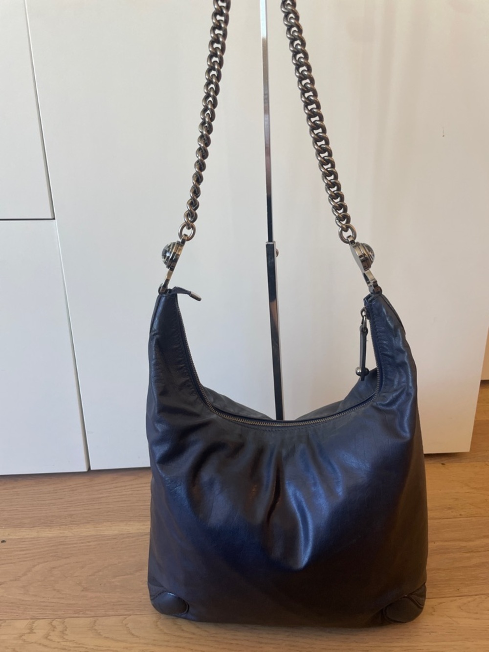 Gucci Blue Leather Chain Shoulder Bag | Large Hobo GG Hardware - Picture 2 of 14